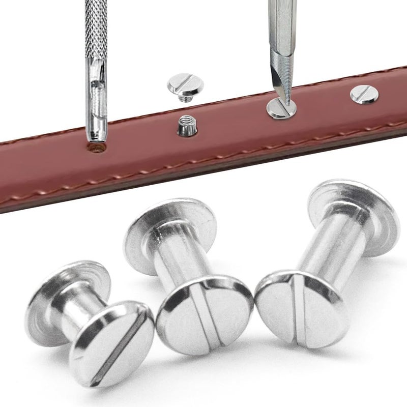 Ruidee 150 Pcs/75 Set Chicago Screws M5 Stainless Steel Binding Screw Post Leather Screws Metal Nail Rivet Chicago Button for Albums Belt Bookbinding (ZD-D/Silver) - Image 5